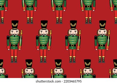 Nutcracker drawings Christmas concept vector illustration. Seamless pattern repeating texture background design for fashion graphics, fabrics, textiles, prints.