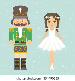 nutcracker with drum and girl ballerina