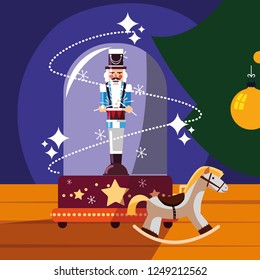 nutcracker general in crystal sphere with wooden horse