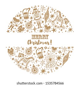 Nutcracker.  Gold Christmas cute vector card 