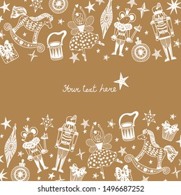 Nutcracker. Gold christmas vector card. 