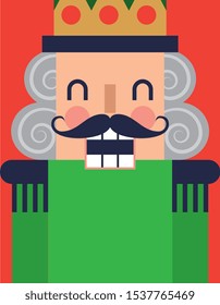 nutcracker with green uniform cartoon close up. vector illustration