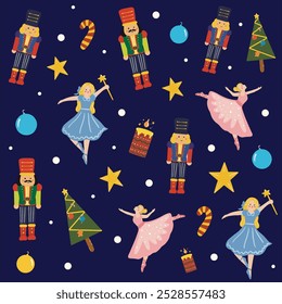 nutcracker illustration seamless pattern - christmas pattern decoration vector