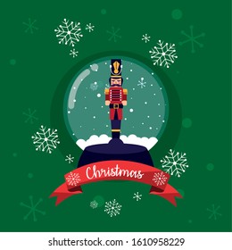 Nutcracker inside sphere design, Merry chritmas winter season decoration card invitation celebration and holiday theme Vector illustration