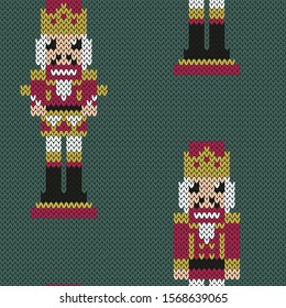 Nutcracker jacquard knitted seamless pattern. Fairy tale winter background. Vector illustration. 