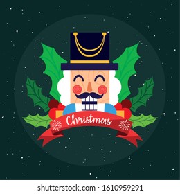 Nutcracker with leaves design, Merry chritmas winter season decoration card invitation celebration and holiday theme Vector illustration