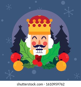 Nutcracker with leaves design, Merry chritmas winter season decoration card invitation celebration and holiday theme Vector illustration