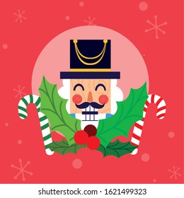 Nutcracker with leaves design, Merry chritmas winter season decoration card invitation celebration and holiday theme Vector illustration