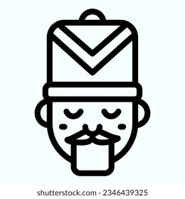 Nutcracker line icon. Fairy tale face with hat. Christmas vector design concept, outline style pictogram on white use for and app. Eps 10.