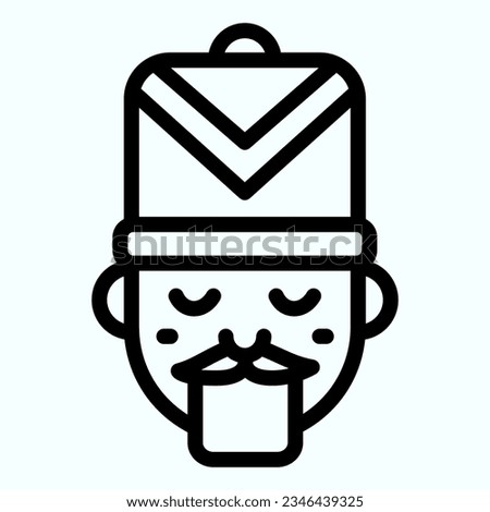 Nutcracker line icon. Fairy tale face with hat. Christmas vector design concept, outline style pictogram on white use for and app. Eps 10.