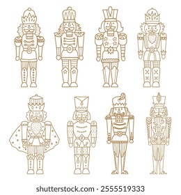 Nutcracker line set. Gold Collection of minimalistic icons for site. Toy or mascot for children. Stickers for social networks and messengers. Flat vector illustrations isolated on white background