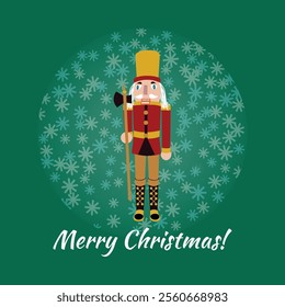 Nutcracker Lumberjack Postcard. Vector Illustration of Merry Christmas and Happy New Year Holiday Concept. Winter Seasonal Greetings. Flat Style.