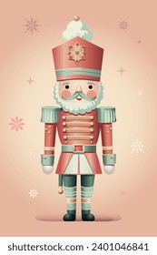 Nutcracker. Merry Christmas and Happy New Year. Vector vintage illustration of fairy tale character for greeting card, poster or background. 