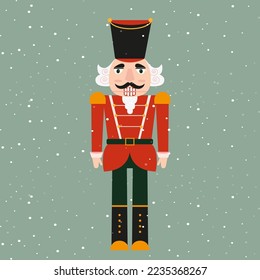 Nutcracker on a snowy background. Vector graphics