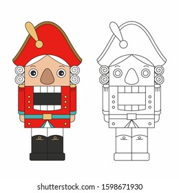 Nutcracker on a white background, isolated. Cute Nutcracker from a winter tale. Funny flat style for holiday cards, posters for Christmas, New Year.