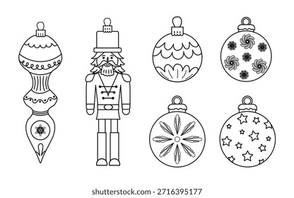 Nutcracker and Ornament Line Art for Coloring