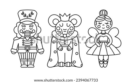 Nutcracker Outline Christmas ballet Mouse King Ballerina Cartoon Style