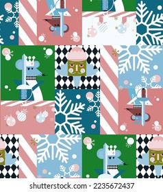 Nutcracker pathwork illustration plaid christmas concept, mouse illustration, merry christmas, red ,green, blue, background, xmas colors, hand drawn seamless pattern, decorative, wrapping paper, decor