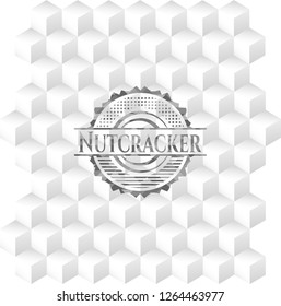 Nutcracker realistic grey emblem with geometric cube white background