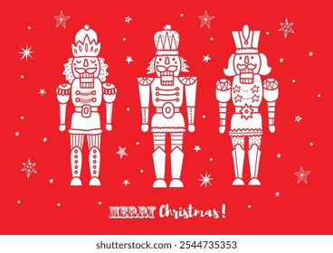 Nutcracker. Red Christmas vector poster. 
