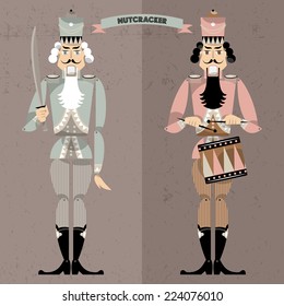 Nutcracker. Retro toys. Vector illustration