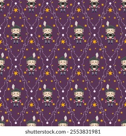 Nutcracker seamless pattern. Repeating design element for printing on present paper. Symbol of New Year and Christmas, winter holidays.