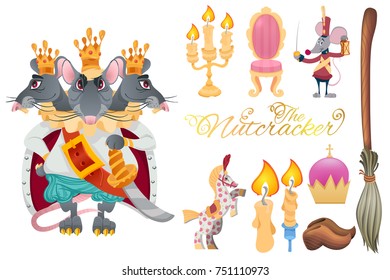 The Nutcracker. Set of characters and objects. Vector illustration isolated on white background.