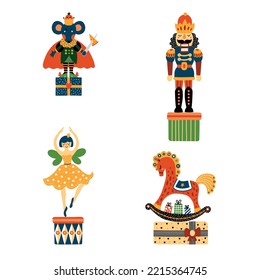 Nutcracker. Set. Christmas vector card. Cute illustration.