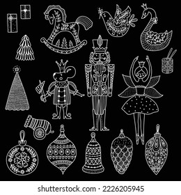  Nutcracker. Set. Magic line vector illustration.