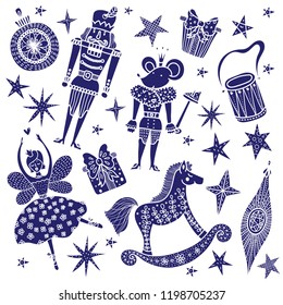 Nutcracker. Set. Magic vector illustration.