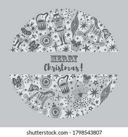 Nutcracker.  Silver Christmas vector card. Around motif.