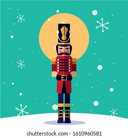 Nutcracker and snowflakes design, Merry chritmas winter season decoration card invitation celebration and holiday theme Vector illustration