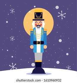 Nutcracker and snowflakes design, Merry chritmas winter season decoration card invitation celebration and holiday theme Vector illustration