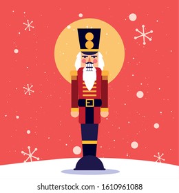 Nutcracker and snowflakes design, Merry chritmas winter season decoration card invitation celebration and holiday theme Vector illustration