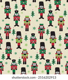 Nutcracker soldier christmas seamless giftwrapping design