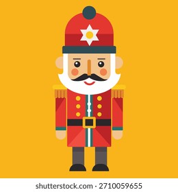 Nutcracker Soldier Christmas Vector Illustration. Traditional Holiday Toy Guard in Red Uniform, Festive Winter Decoration Character Design