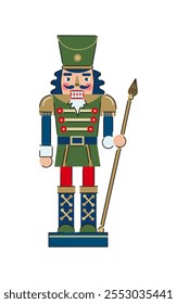 Nutcracker Soldier with Spear Illustration. Christmas Toy Illustration. Holiday Decoration. 