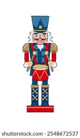 Nutcracker Soldier with Spear Illustration. Drummer Toy Illustration. Christmas Decoration. 