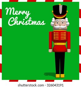 Nutcracker soldier toy Christmas greeting card in vector format.