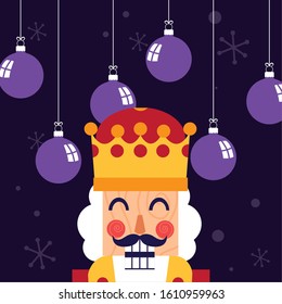 Nutcracker and spheres design, Merry chritmas winter season decoration card invitation celebration and holiday theme Vector illustration