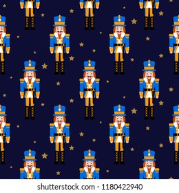 Nutcracker toy red xmas seamless vector pattern. Gift wrap paper design. Christmas ballet toy soldier.