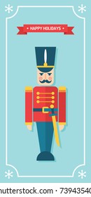 Nutcracker toy soldier Christmas and winter holidays vector gift tag/ greetings card