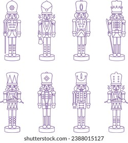 Nutcracker toy soldier line icon concept Set Collection