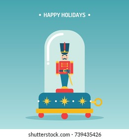 Nutcracker toy soldier music box vector illustration/ greetings card