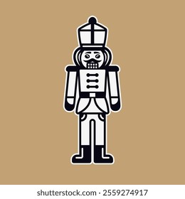 Nutcracker toy soldier traditional figurine vector icon illustration on gold background