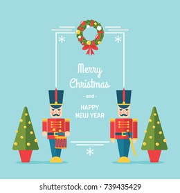 Nutcracker toy soldiers Christmas and winter holidays vector greetings card/ illustration