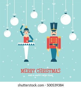 Nutcracker toys christmas ornaments flat vector illustration/greetings card