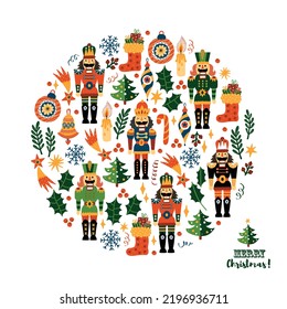 Nutcracker.Christmas vector card. Cute illustration.  