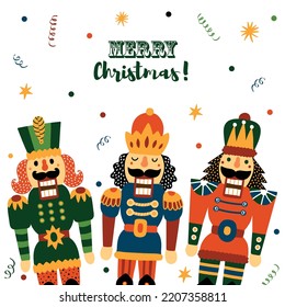 Nutcracker.Christmas vector greeting card. Cute illustration.  