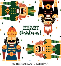 Nutcracker.Christmas vector greeting card. Cute illustration.  